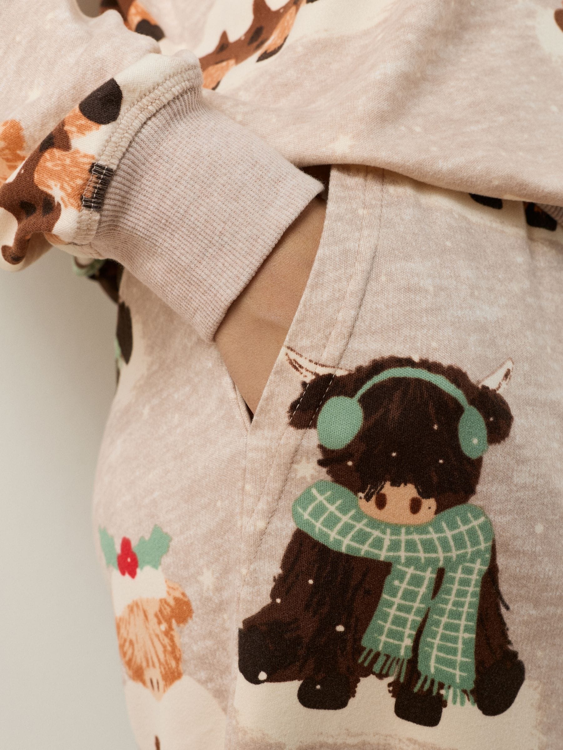Havermout Hamish The Highland Cow - Bijpassende familie Kerstmis Pyjama's met Lange mouwen
