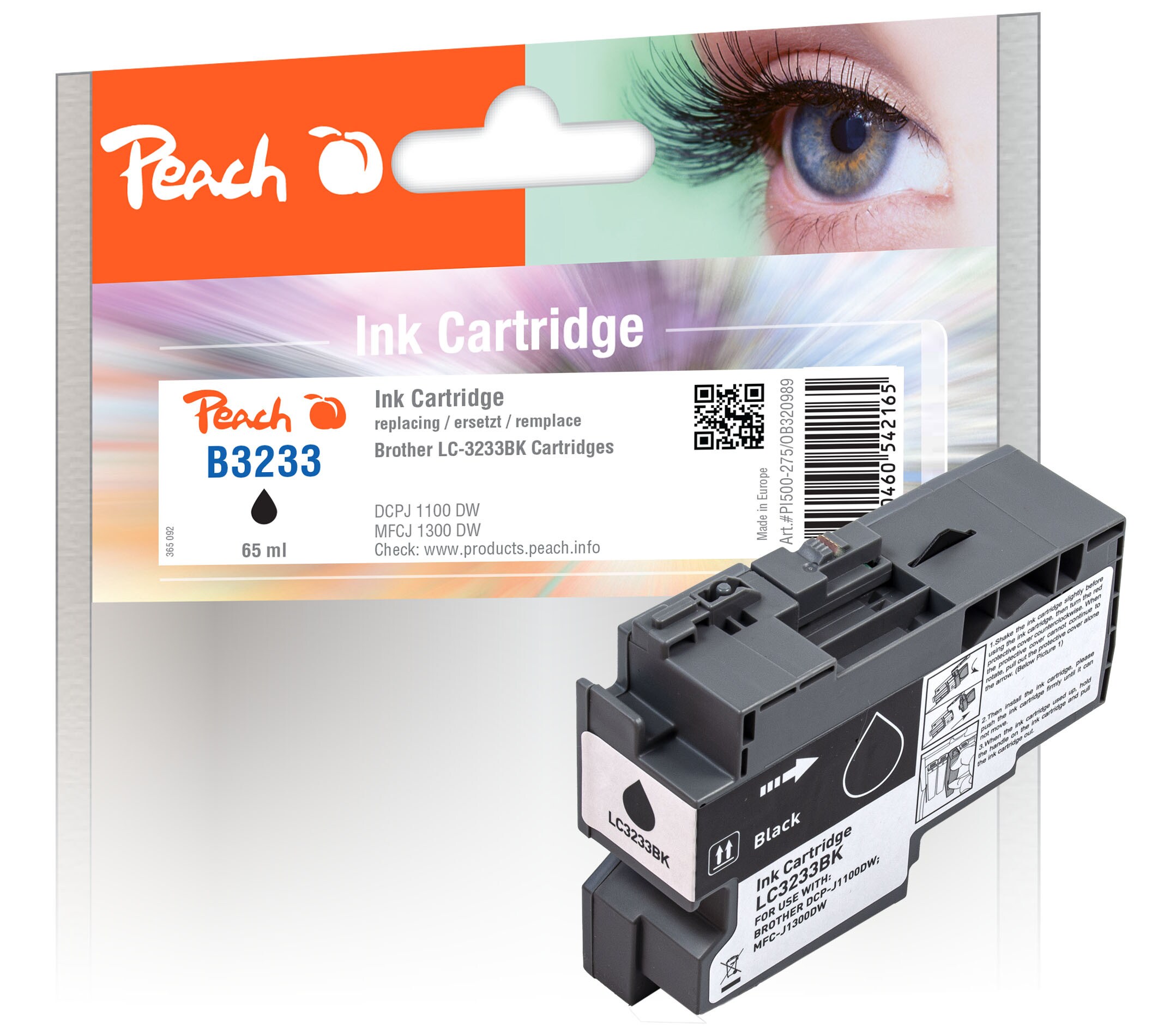 Peach B3233 BK Druckerpatrone bk ersetzt Brother LC-3233BK für z.B. Brother DCPJ 1100 DW, Brother MFCJ 1300 DW