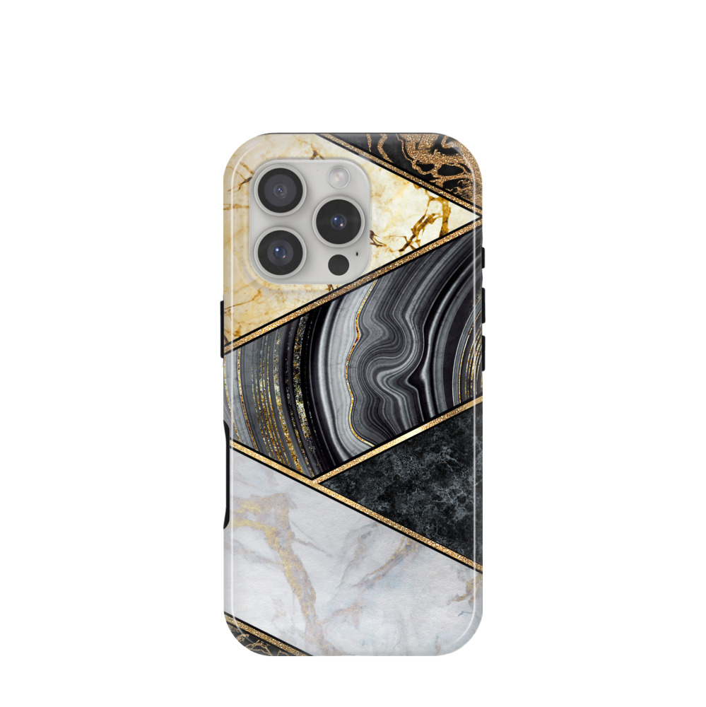iPhone 16 Pro Hybrid (Kunststoff / Gummi) Hülle Granitoptik - Gold