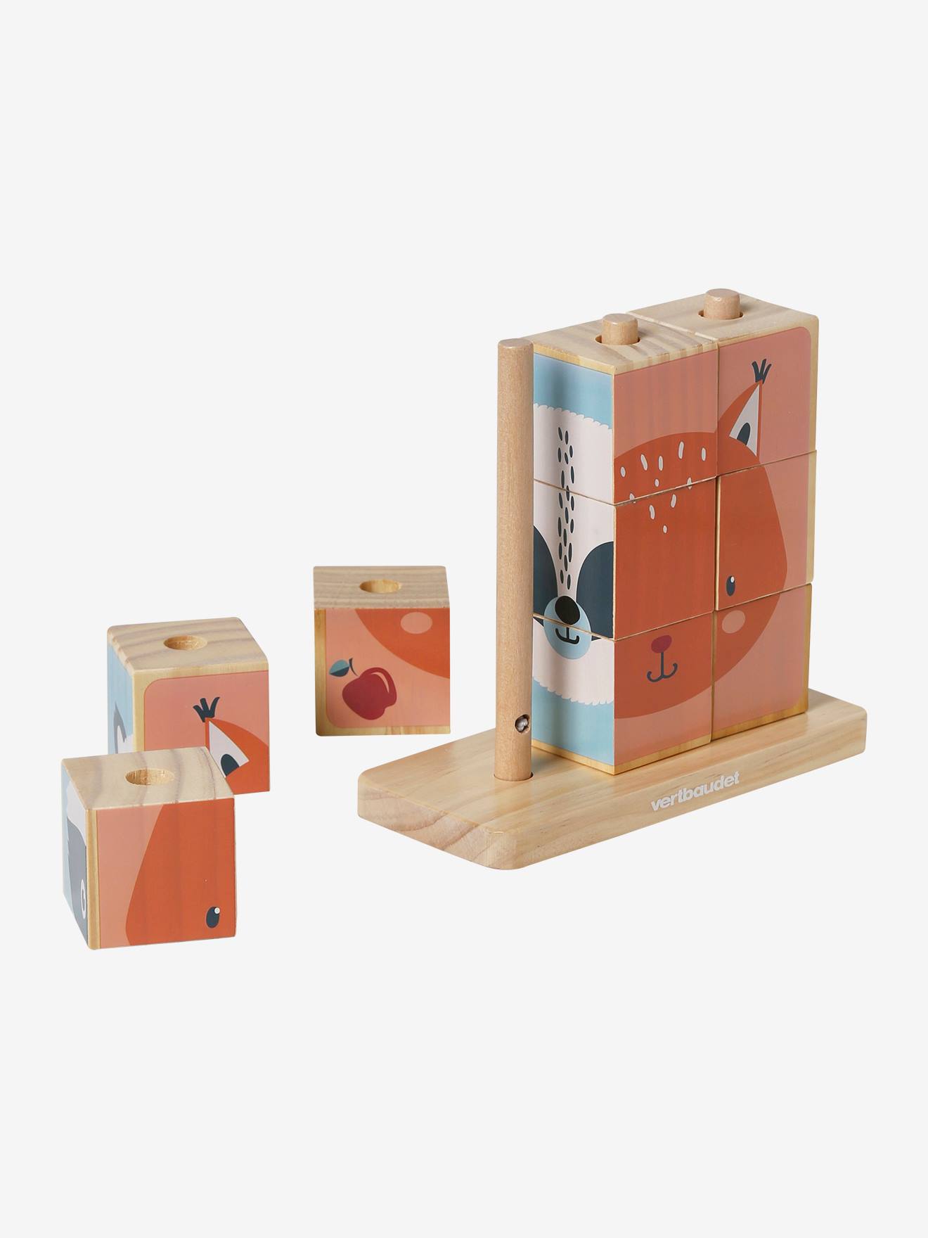 Quebra-cabeça de cubos de madeira para empilhar, madeira certificada FSC®.