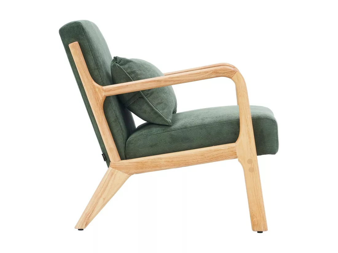 Fauteuil en bois et velours côtelé vert - Lanna