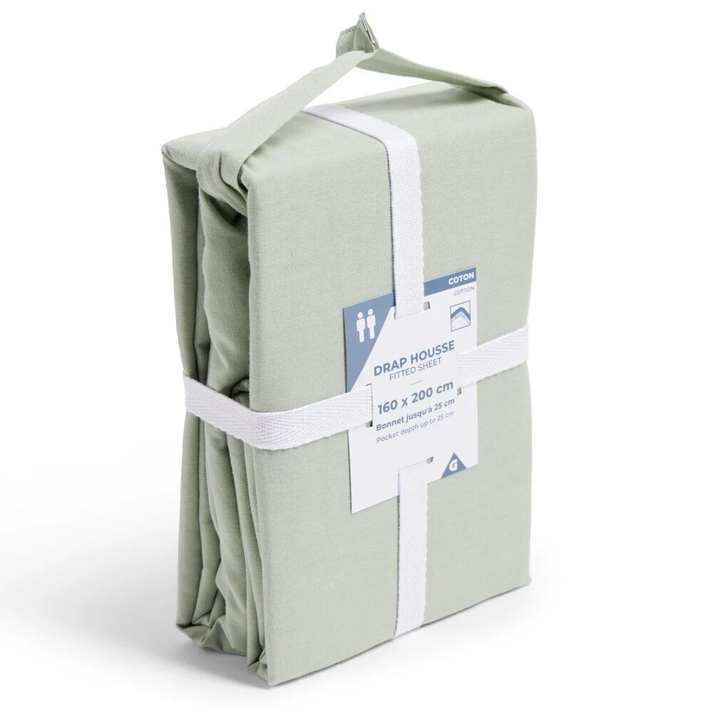 Drap housse 160x200cm 100% coton vert céladon