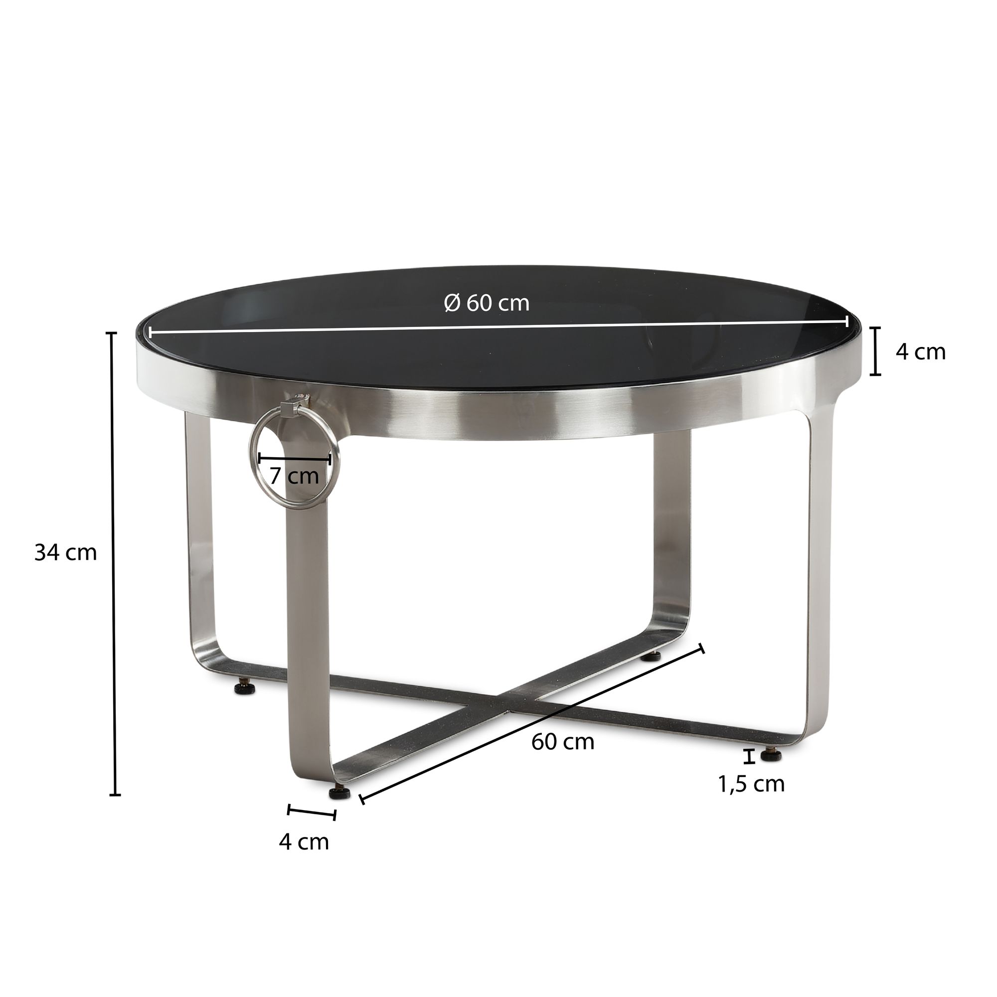 Couchtisch FineBuy Sofatisch Glas Ø 60 cm Tisch Wohnzimmertisch Rund Silber