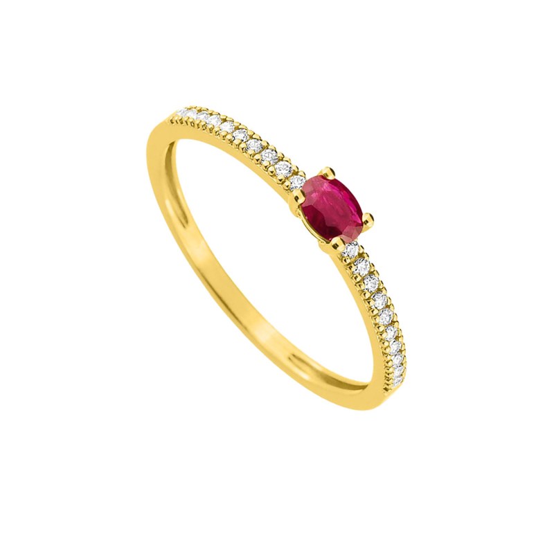 Bague Femme - Rubis - Oxyde de zirconium - Or 9 Carats