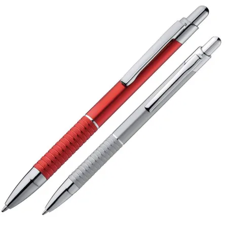 Macma Kugelschreiber aus Metall, 10 Stück je 5x metallic silber-grau und rot