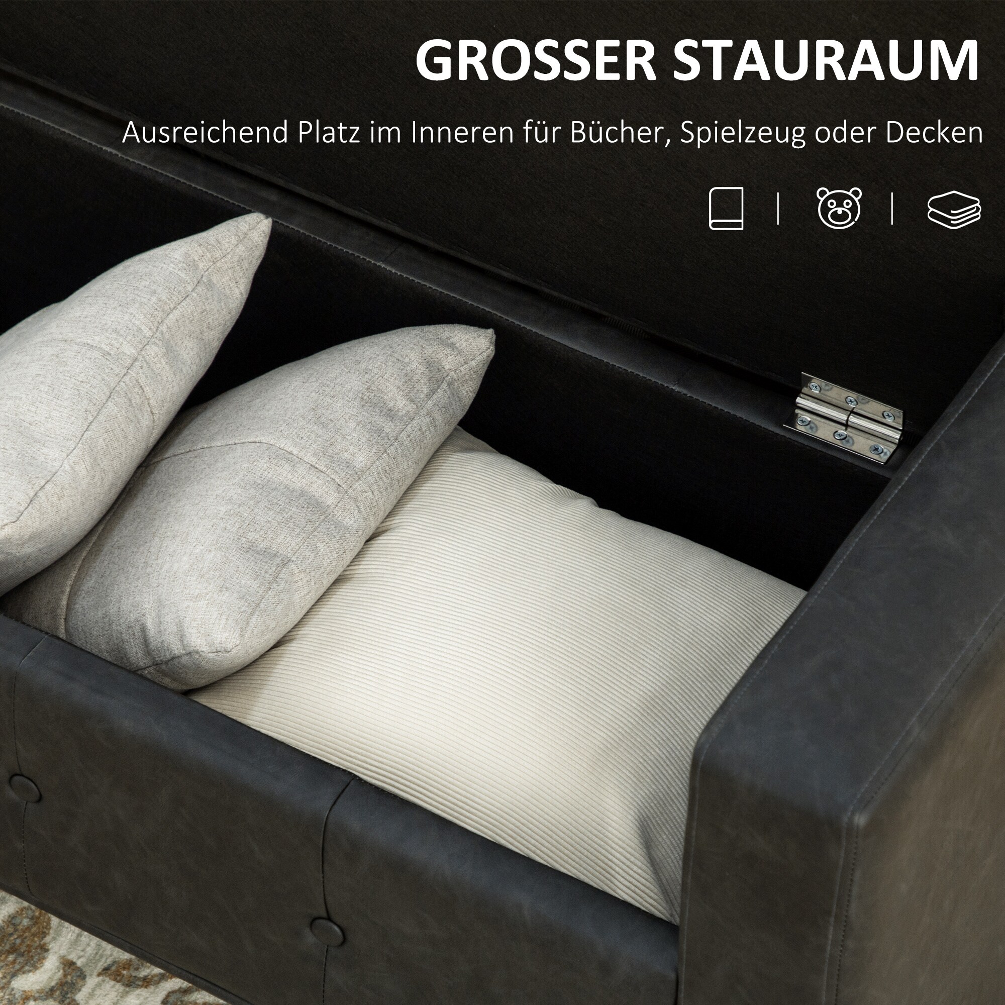 HOMCOM Sitzbank mit Stauraum grau 139L x 49B x 68Hcm