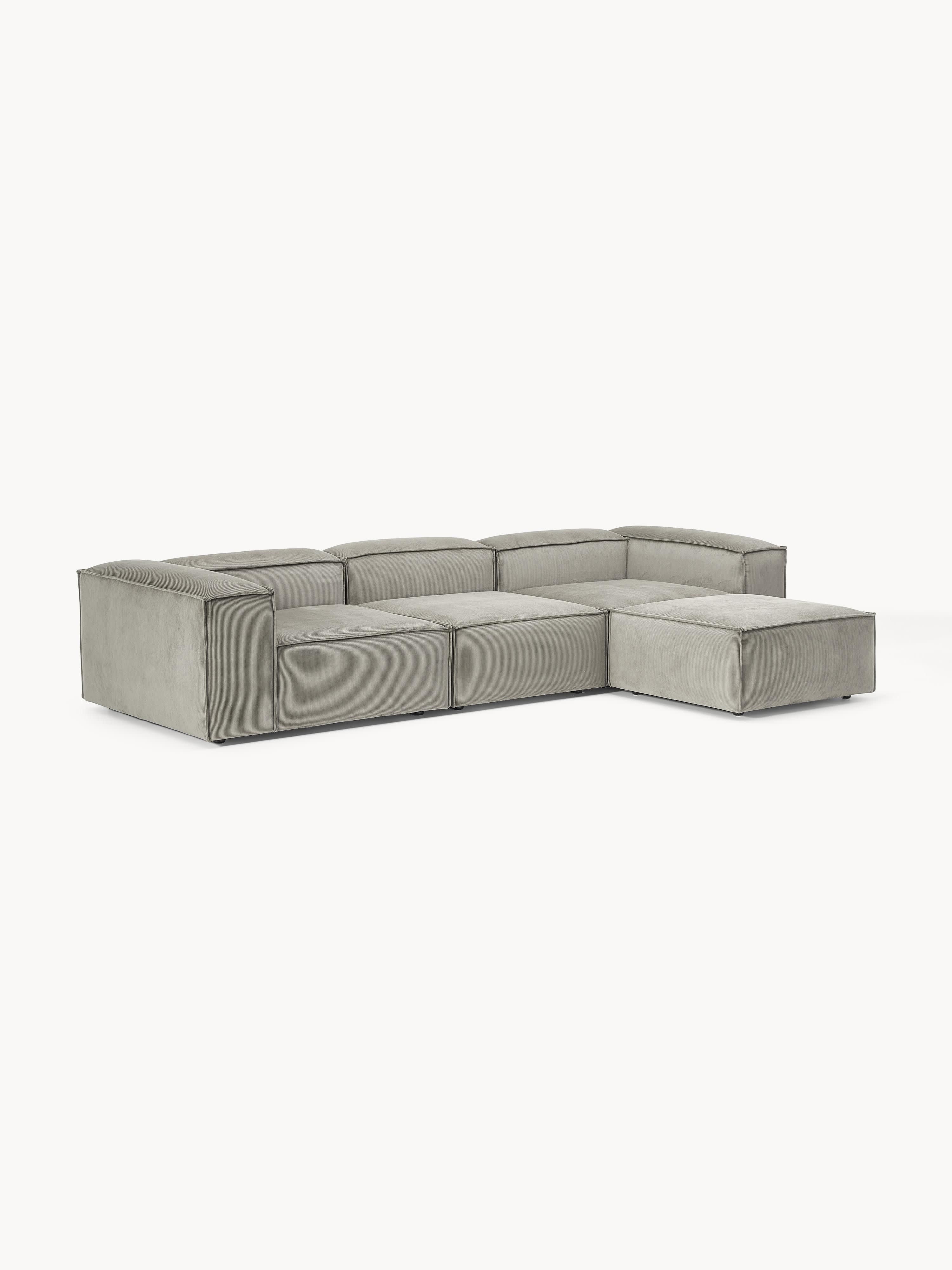 Modulaire bank Lennon (4-zits) van corduroy met poef (links/rechts)