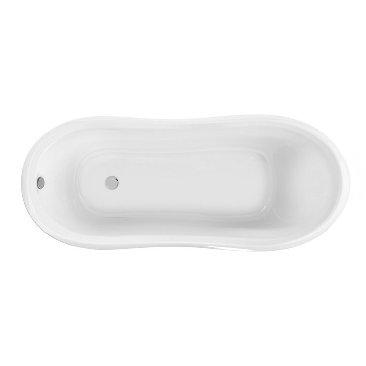 Baignoire îlot 175x71 cm en acrylique blanc, pieds pattes de lion aluminium chrome Kara Allibert
