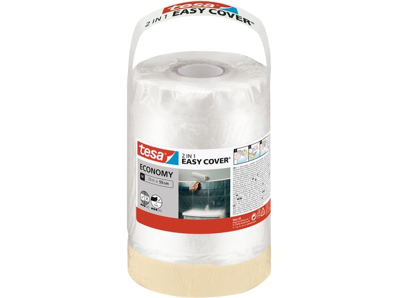 tesa Abdeckfolie Easy Cover Economy Refill 33m x 55 cm 2-in-1 Malerfolie und Kreppband zum Abkleben