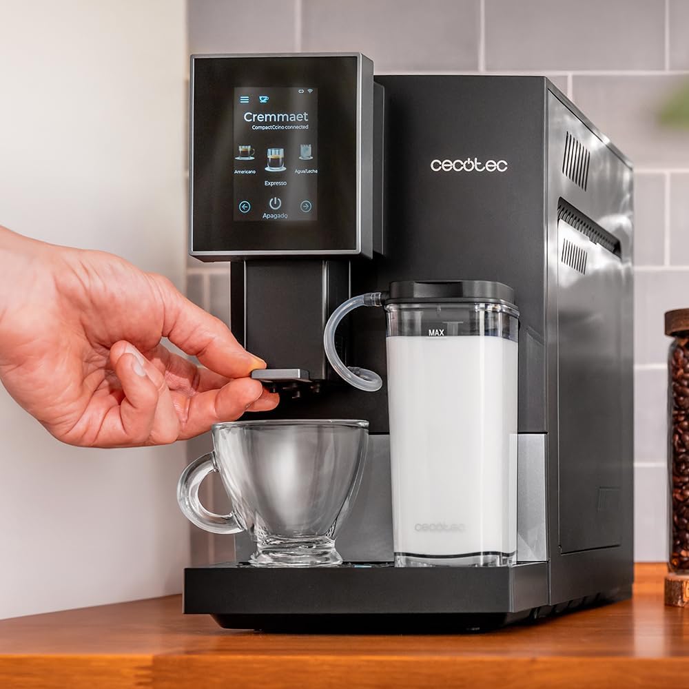 Cecotec Machine a Café Espresso Superautomatique Cremmaet Compactccino Connected Black Rose. 19 Bars, cran TFT, Wifi, Moulin Integré, Réservoir d'eau 1,1 L et de lait 400 ml, Nettoyage Automatique