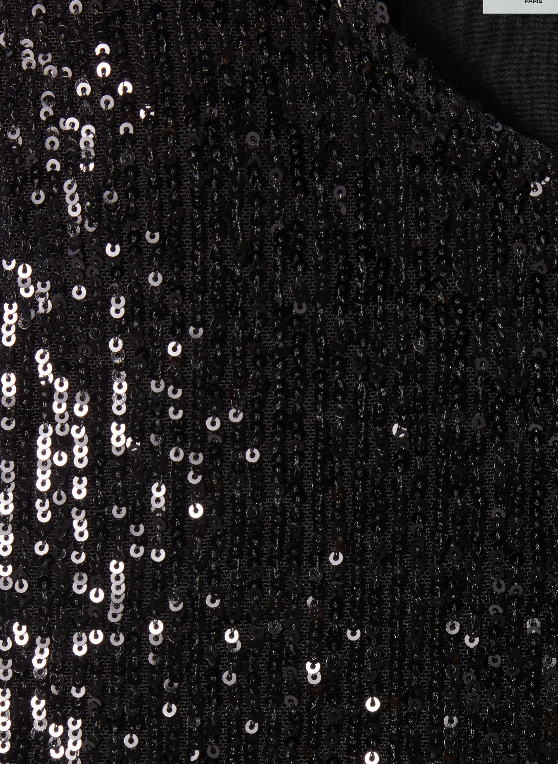 Top droit col rond à sequins | Noir