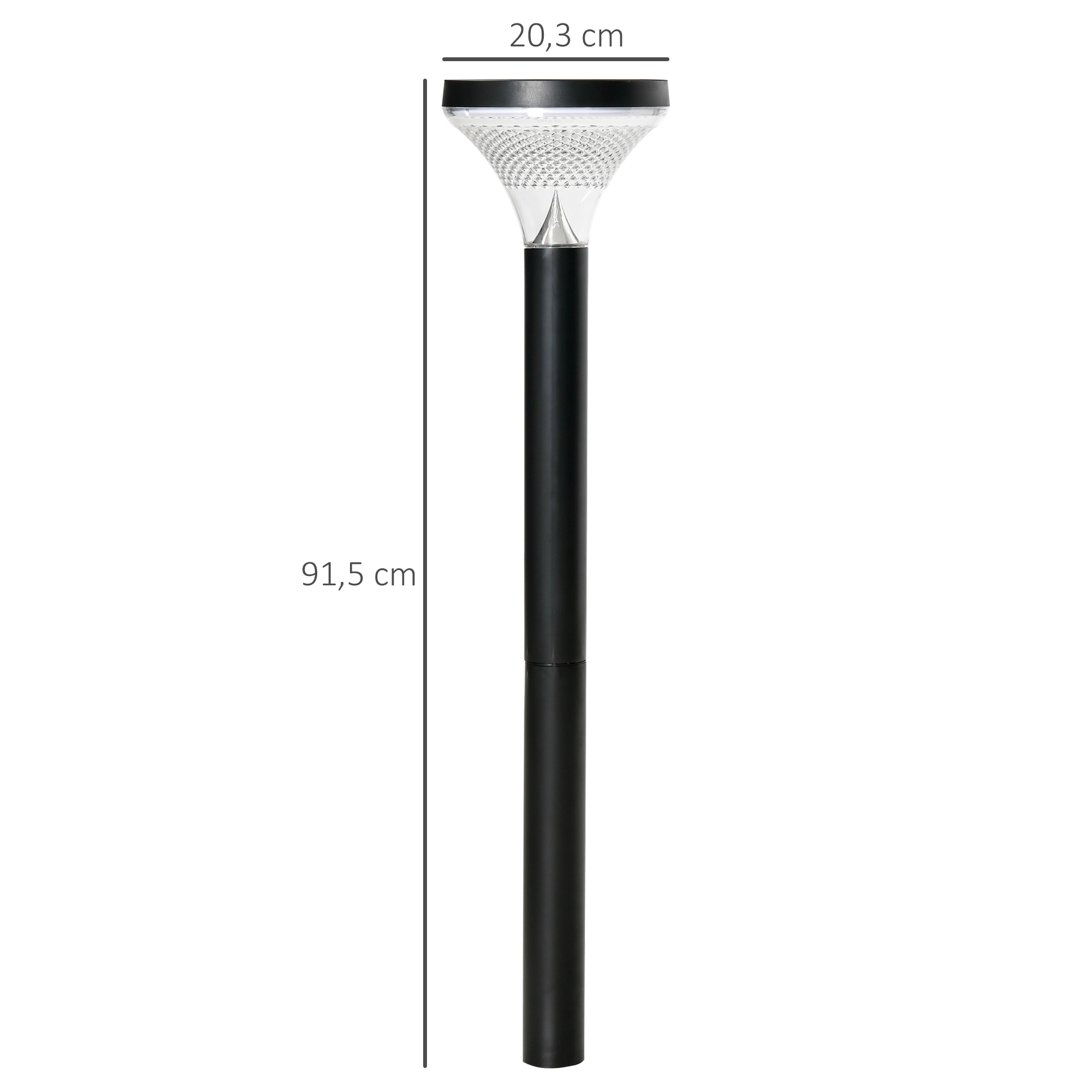 Conjunto de 2 luminárias solares de chão Outsunny com LED, 91,5 cm de altura, classificação IP44, ideais para jardim, pátio, parque e áreas externas, na cor preta.