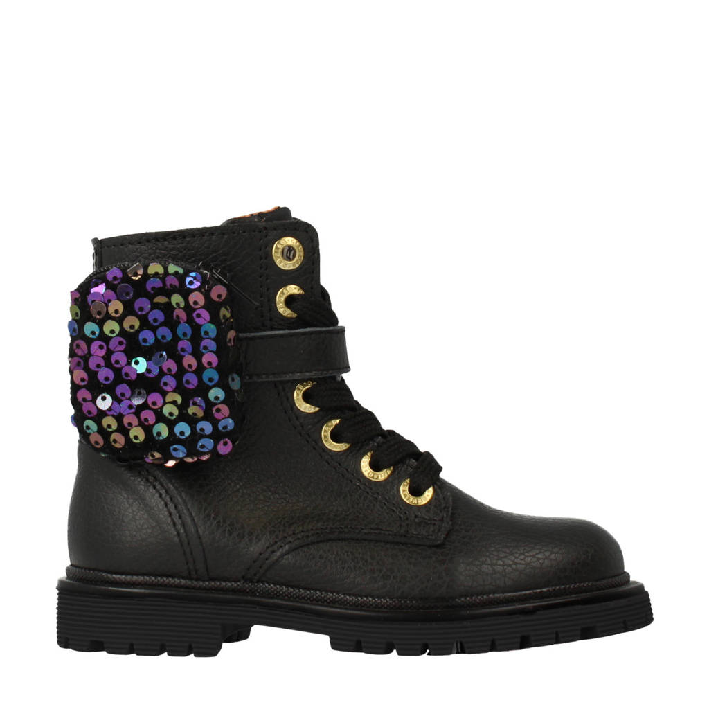 Develab leren veterboots zwart