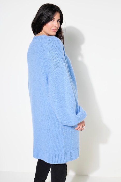 Long-Strickjacke, oversized, offene Form, Langarm
