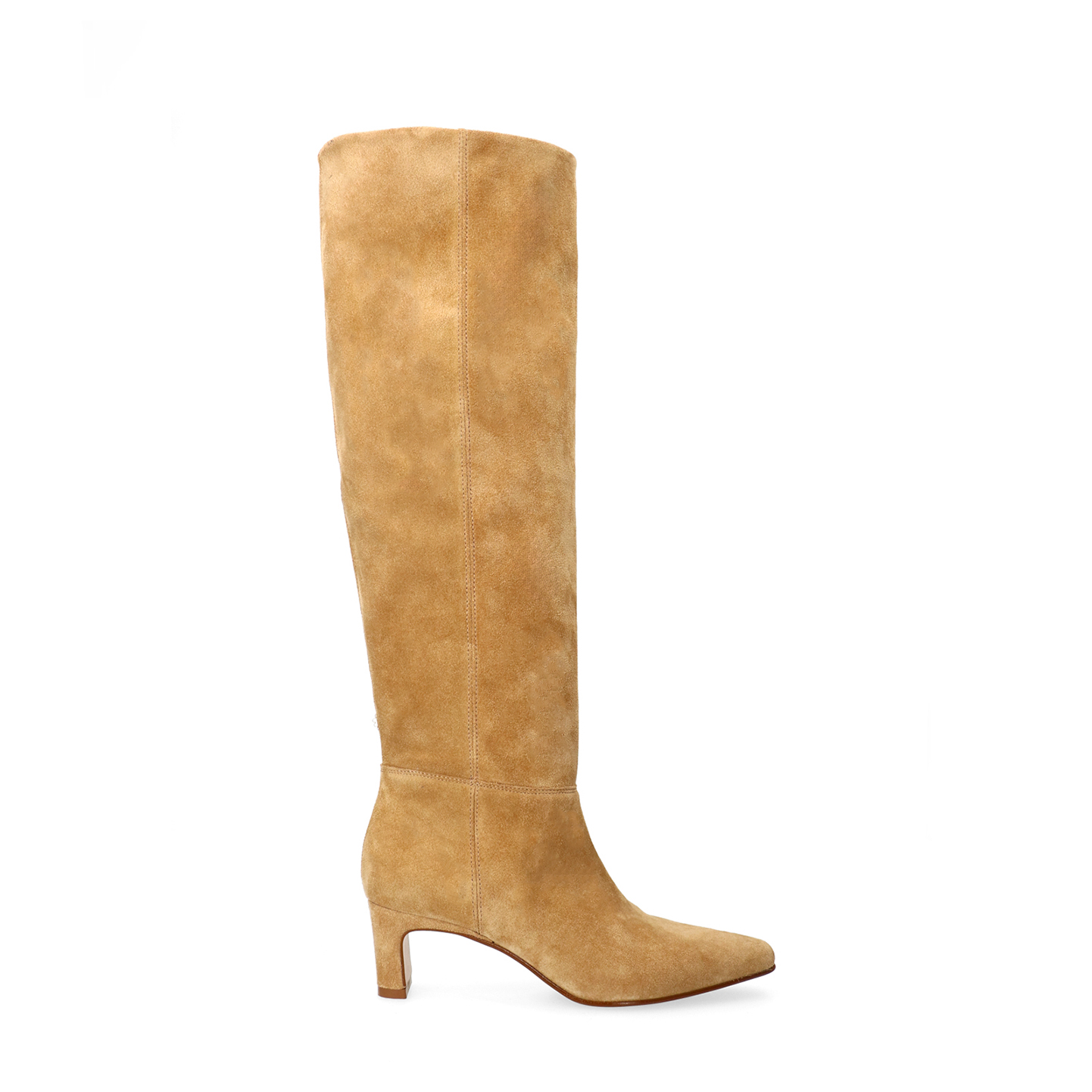 Beige suède hoge laarzen met hak