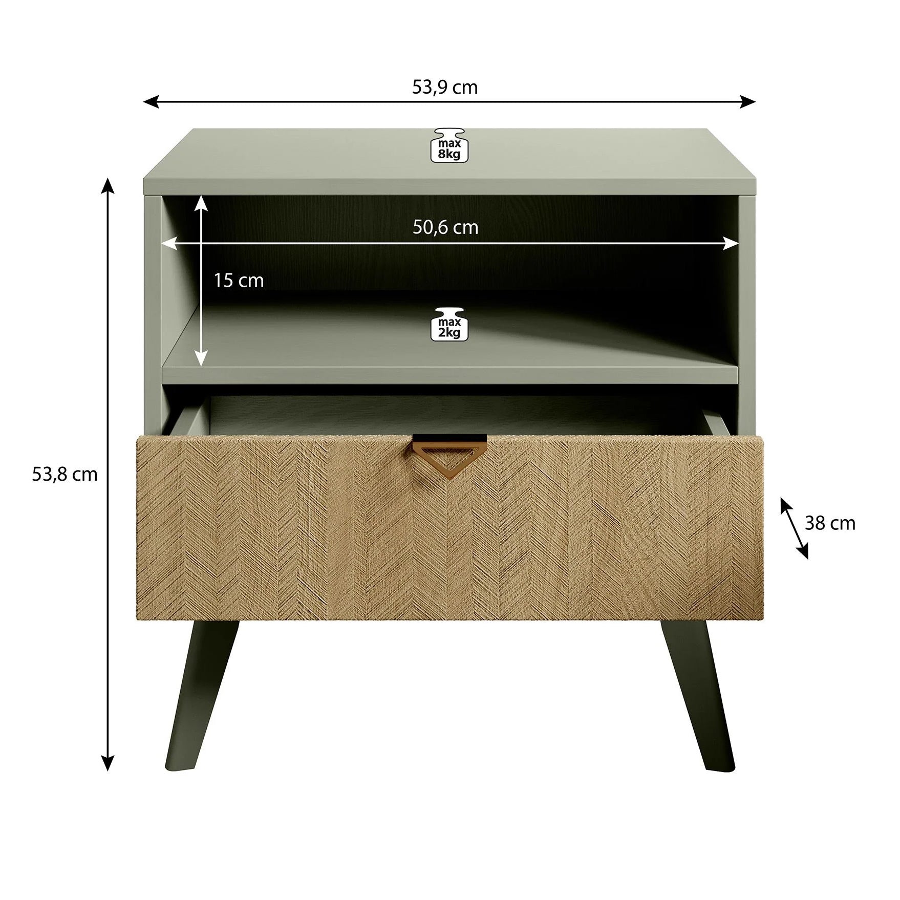 Meubella - Nachtkastje Essence - Groen - Licht eiken