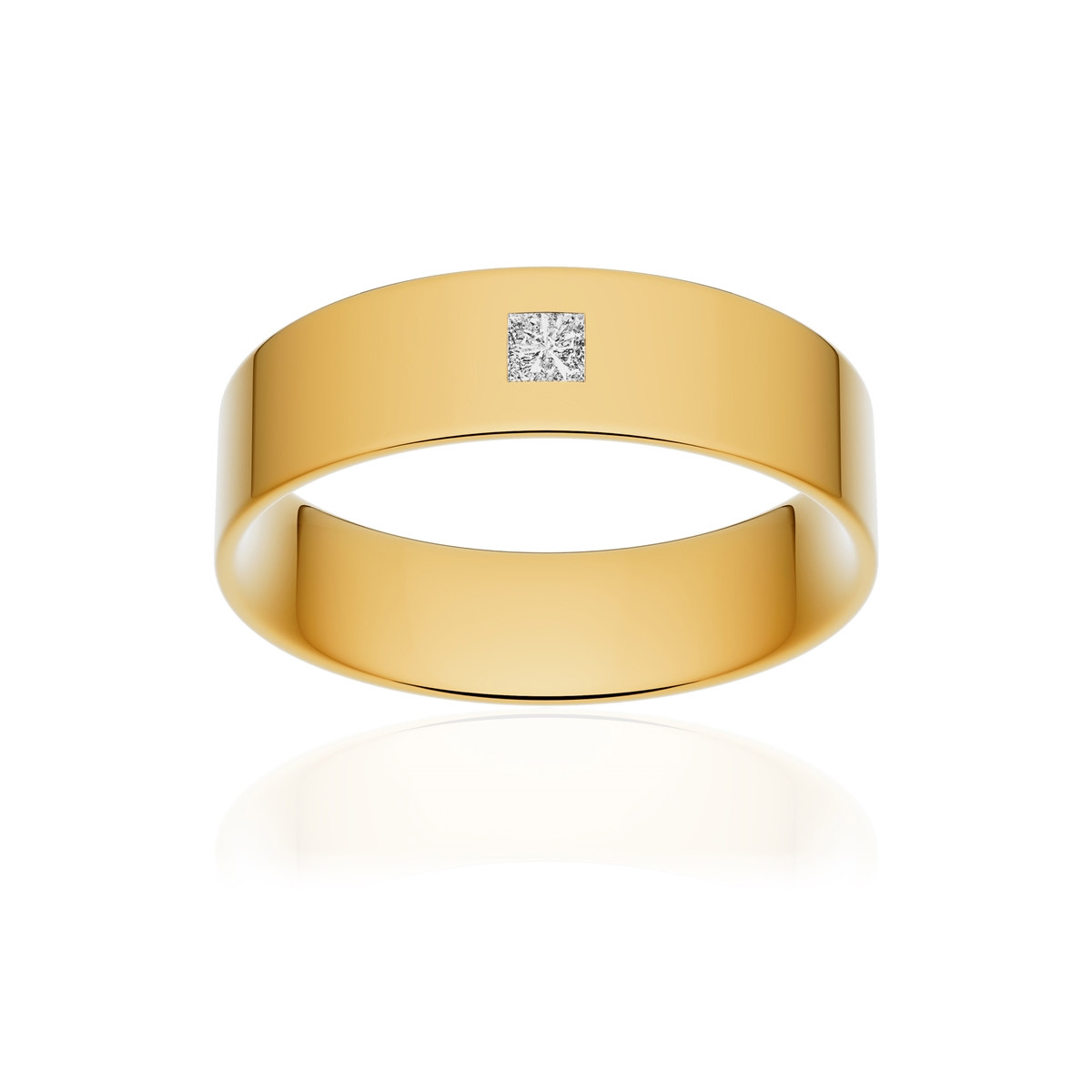 Alliance or 750 jaune poli ruban plat confort 5,5mm diamant princesse