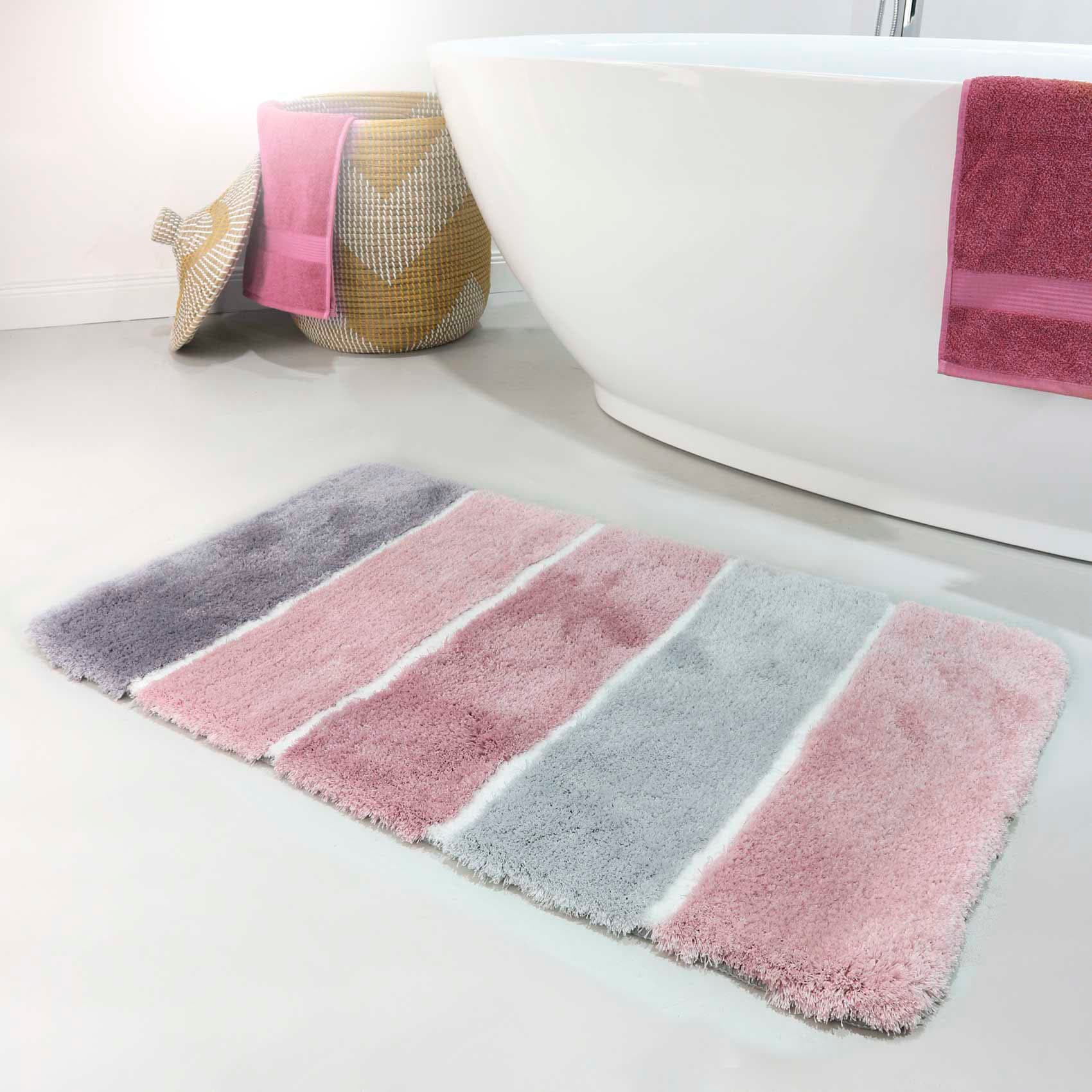 Homie Living Badematte »Rio Marina« Höhe 30 mm rutschhemmend beschichtet fussbodenheizungsgeeignet | schnell trocknend flauschiger Badteppich, modern gestreift, waschbar, Badezimmerteppich