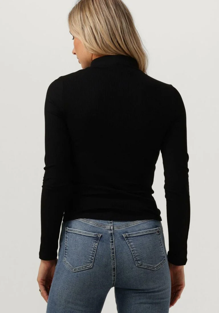 TOMMY HILFIGER zwarte tommy hilfiger coltrui slim 5x2 rib roll-nk ls