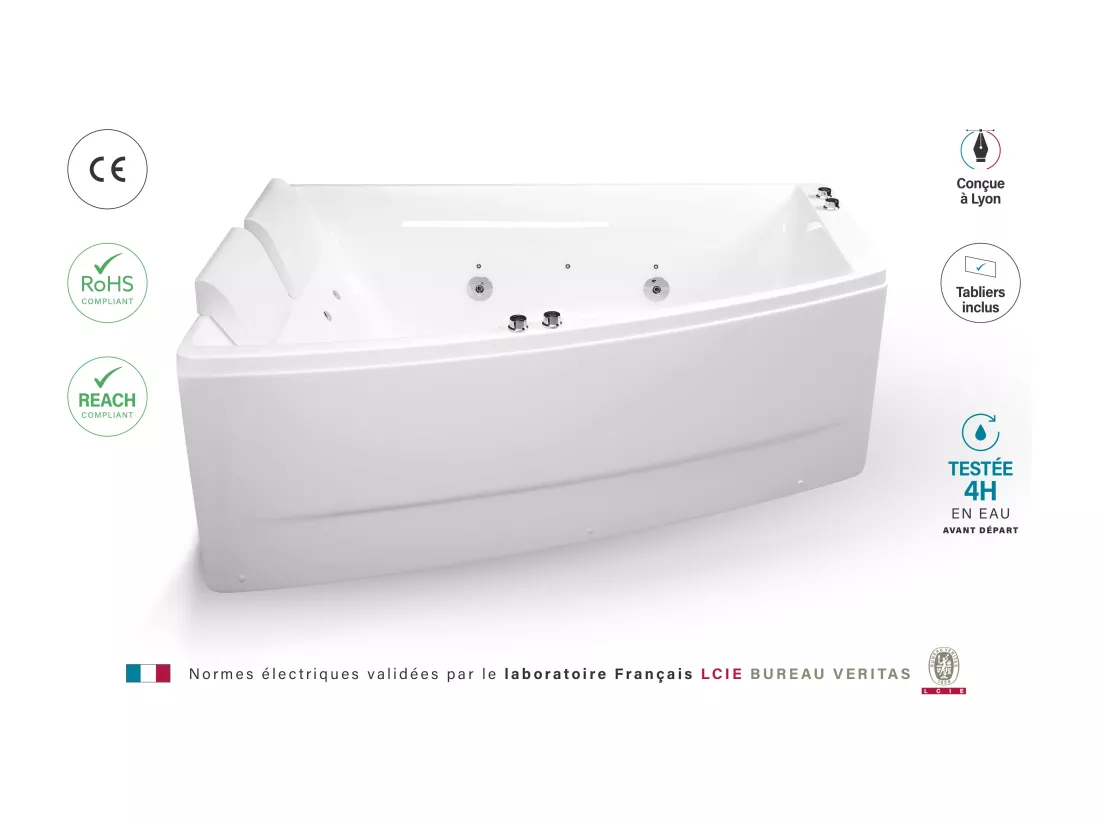 Baignoire balnéo 2 places SANGHA DUO Wave Gauche L170xl(120x70)xH50cm, by SPALINA