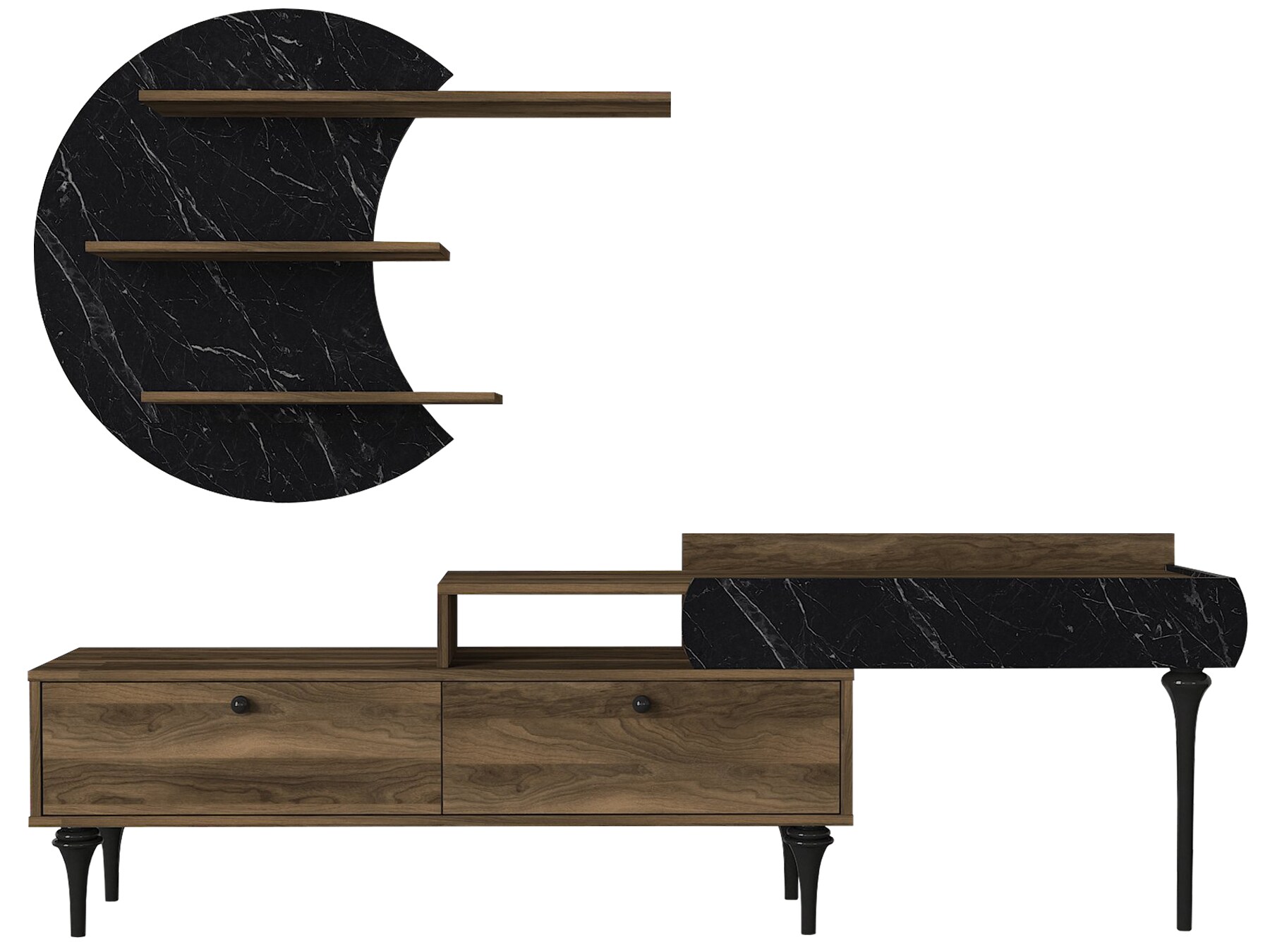 Wohnwand Padre Walnuss Marmor Optik
