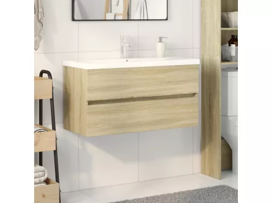 Ensemble de meubles de bain 2pcs céramique et bois d'ingénierie