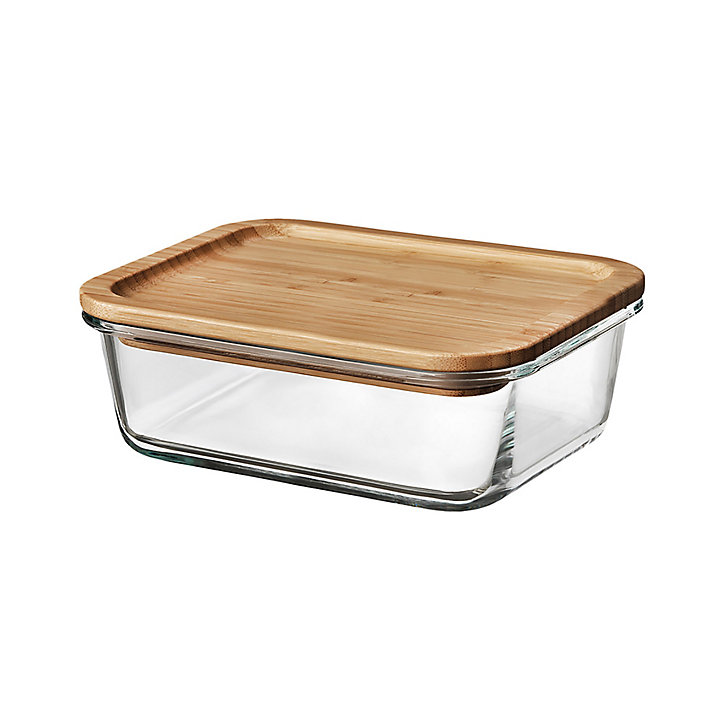 Boîte rectangulaire en verre avec couvercle hermétique en bambou 0,44 L