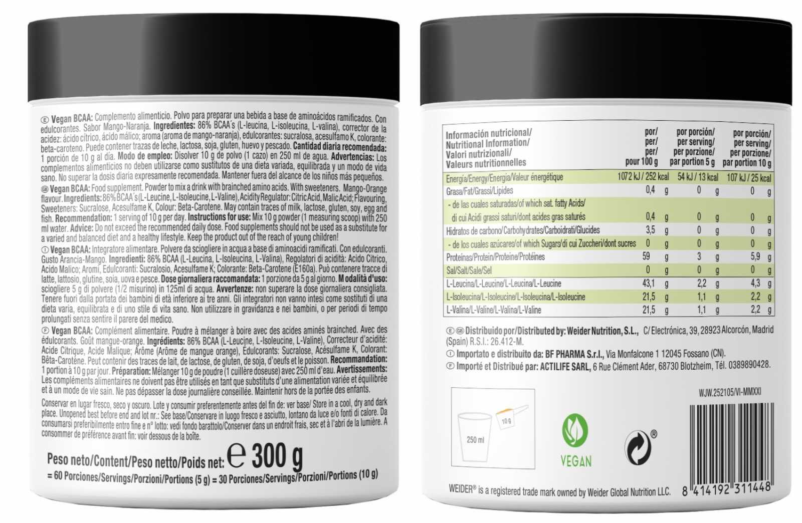 Weider BCAA vegano 2:1:1 300g