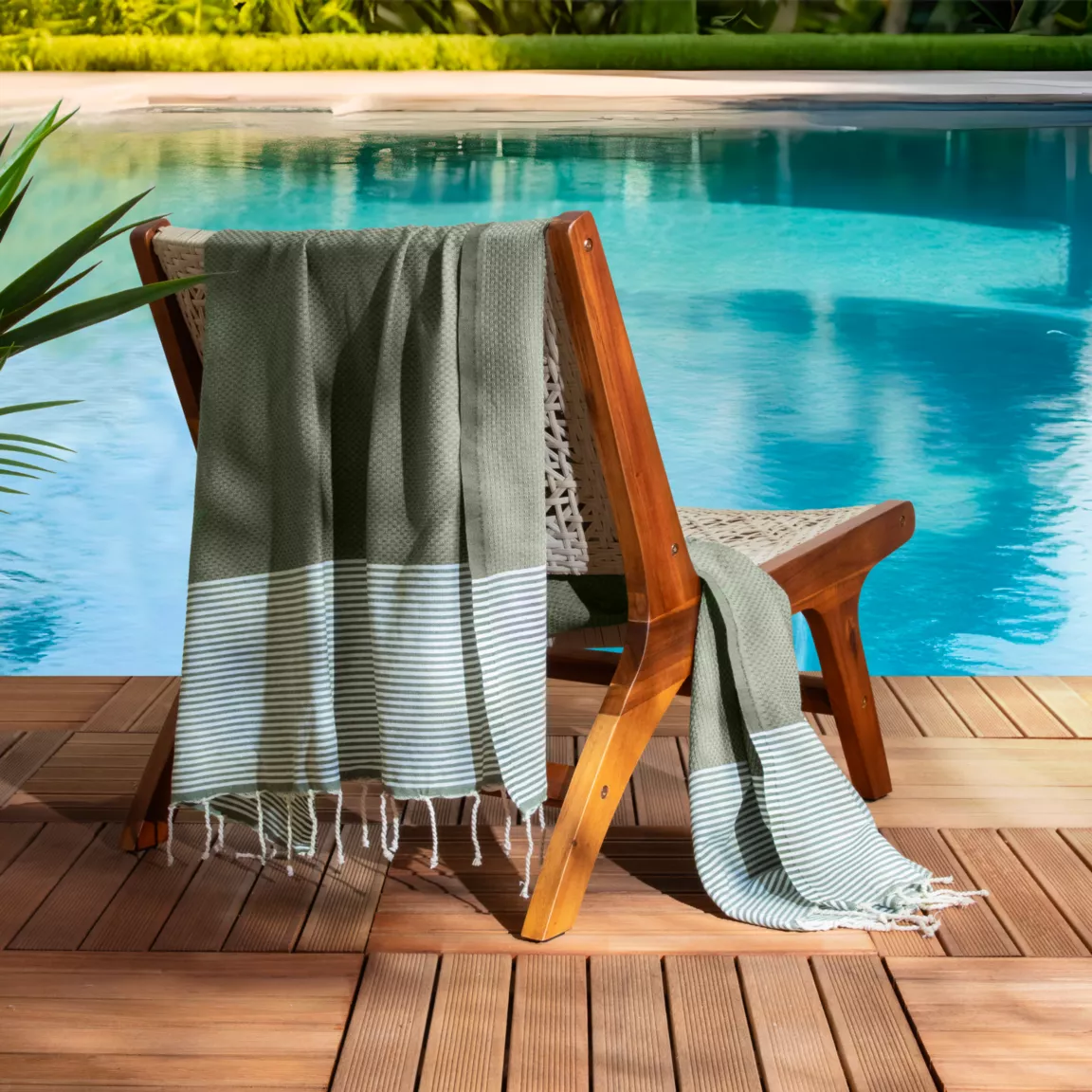 Fouta coton recyclé (100 x 200 cm) Océane Vert kaki