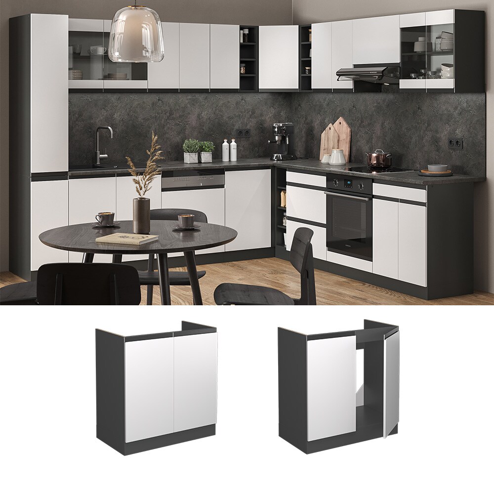 Vicco Spülenunterschrank Küchenschrank Küchenmöbel R-Line J-Shape Anthrazit Weiß 80 cm modern