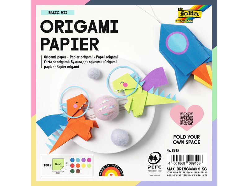 Folia Faltblätter Origami 15 x 15 cm, 70 g/m², Mehrfarbig Quadratische Origami Blätter