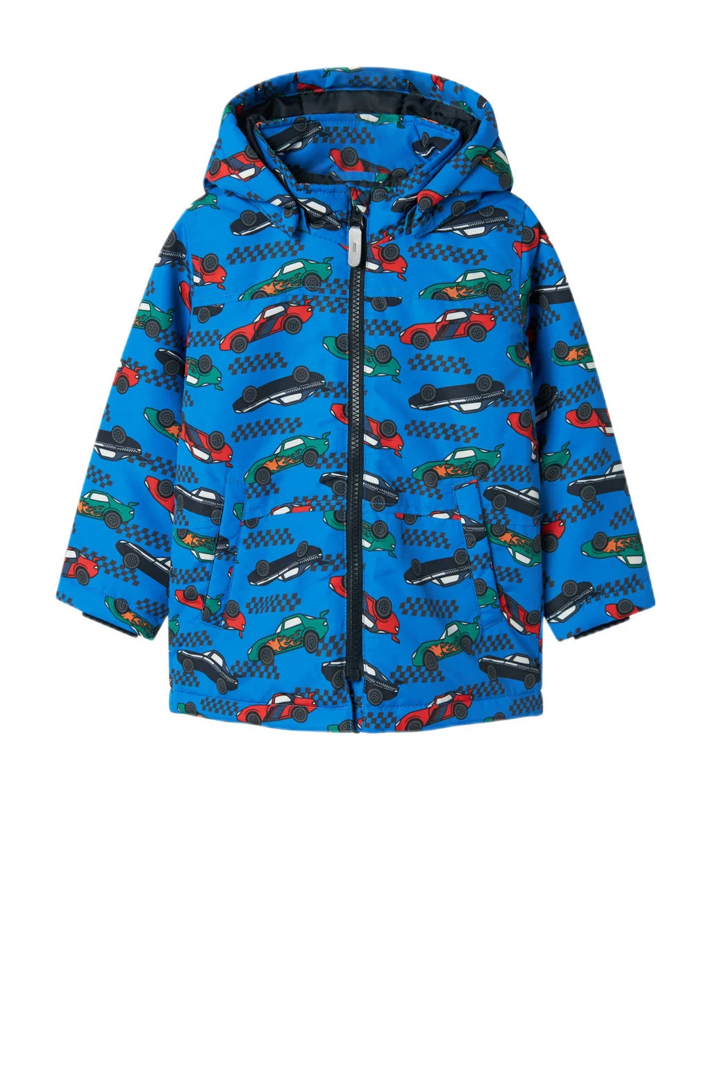 NAME IT winterjas NMMMAX met all over print hardblauw/rood/groen
