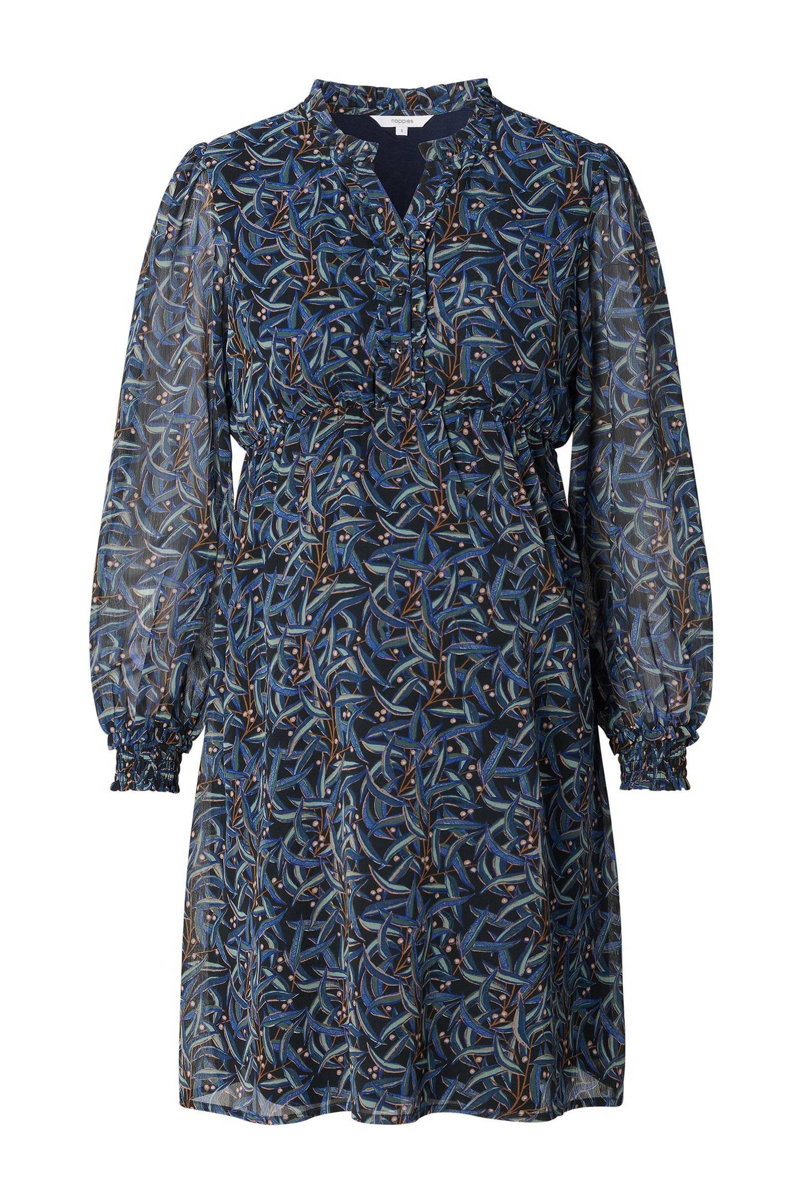 Noppies semi-transparante zwangerschaps- en voedingsjurk Foshan met all over print zwart/blauw