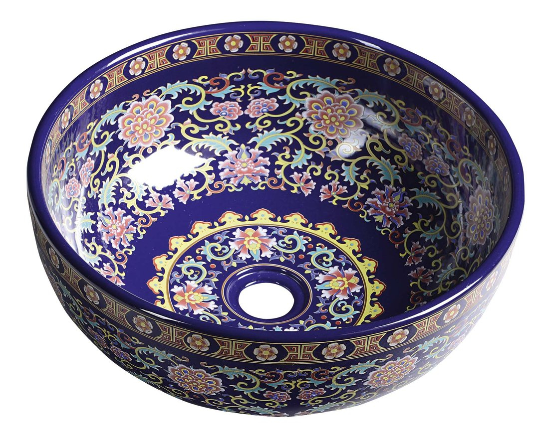 Sapho Priori keramische ronde waskom 40cm paars met ornamenten