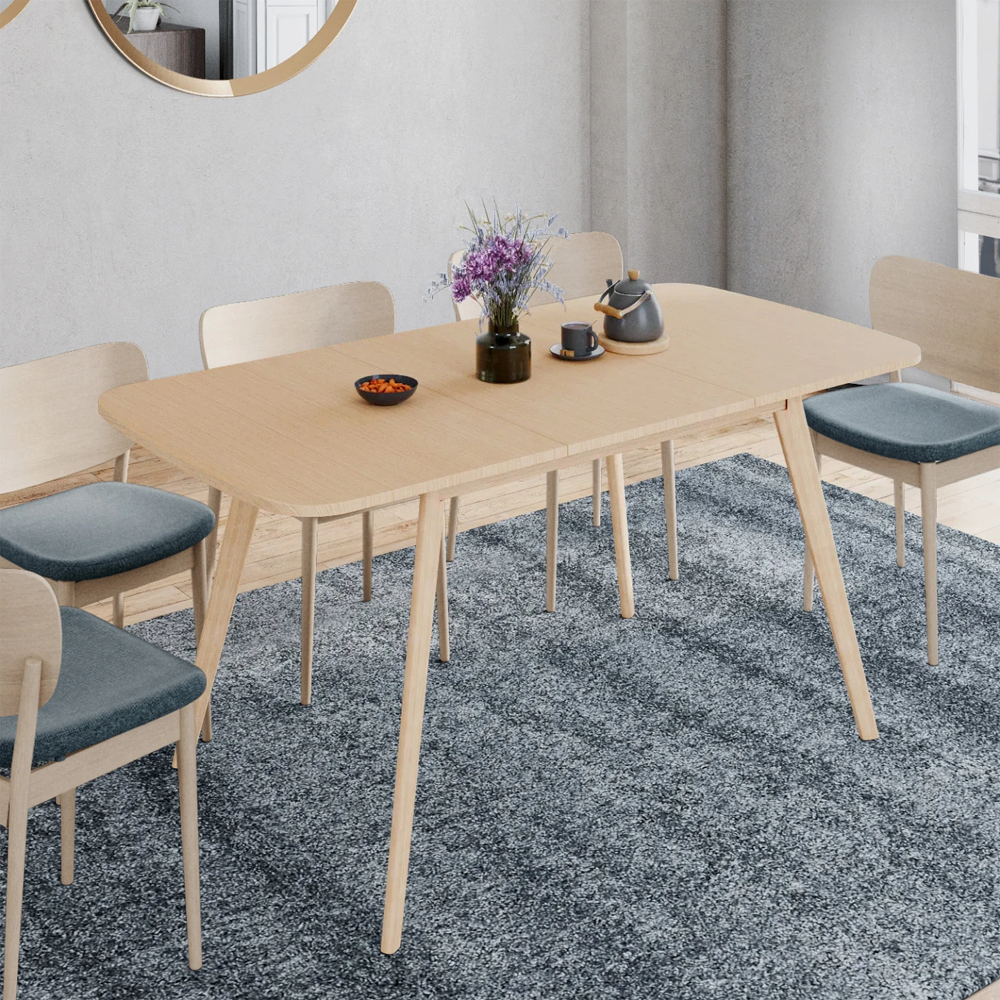 Table à manger extensible rectangle NOOR 4-8 personnes effet bois 120-160 cm