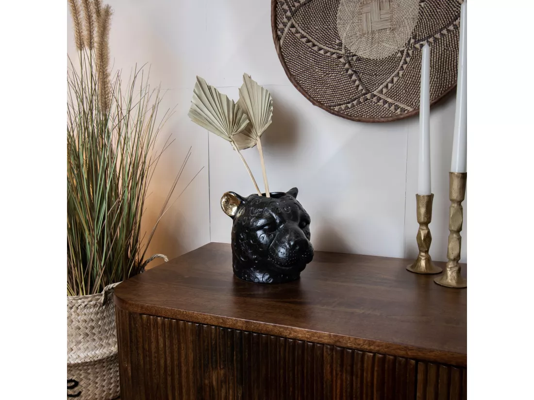 Now's Home - Vase Panthere Noir Et Or Majestueuse 15x19x15cm Panthere