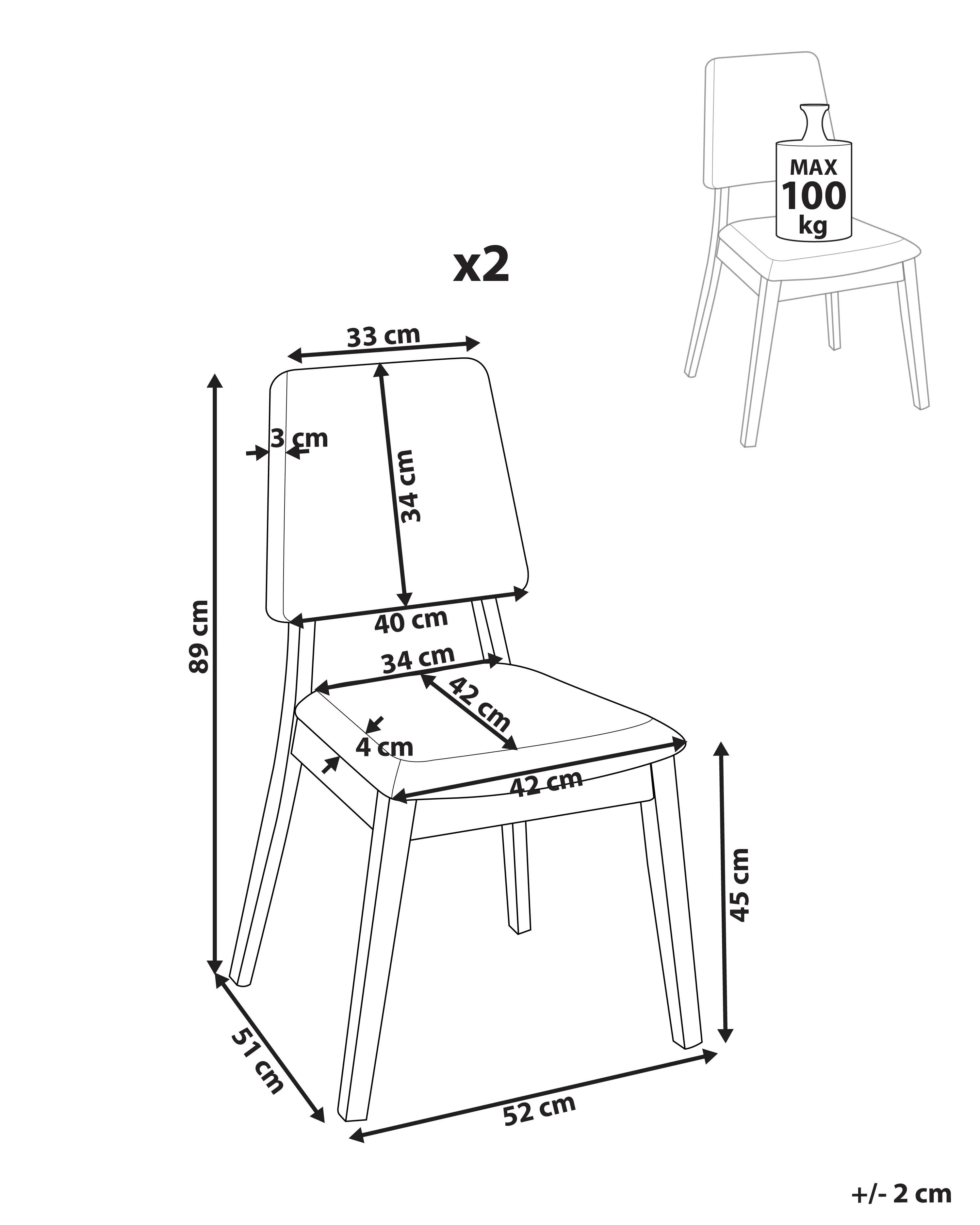 Set van 2 eetkamerstoelen MERRILL Hout Lichtbeige