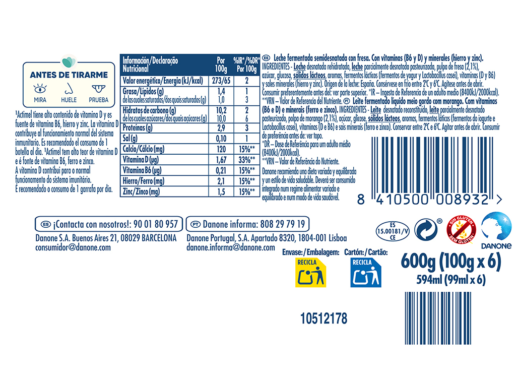 PROBIÓTICO ACTIMEL MORANGO 6X100G