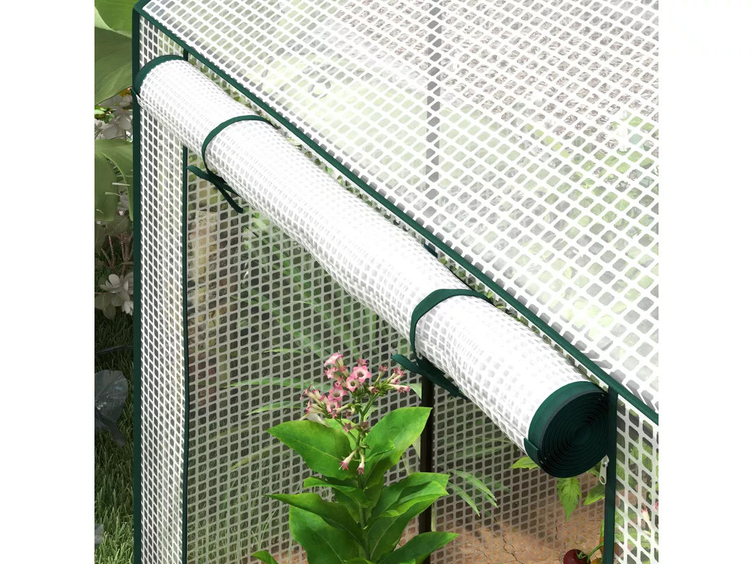 Serre de jardin 0,8 m² - 2 espaces, 2 portes enroulables - acier PE transparent