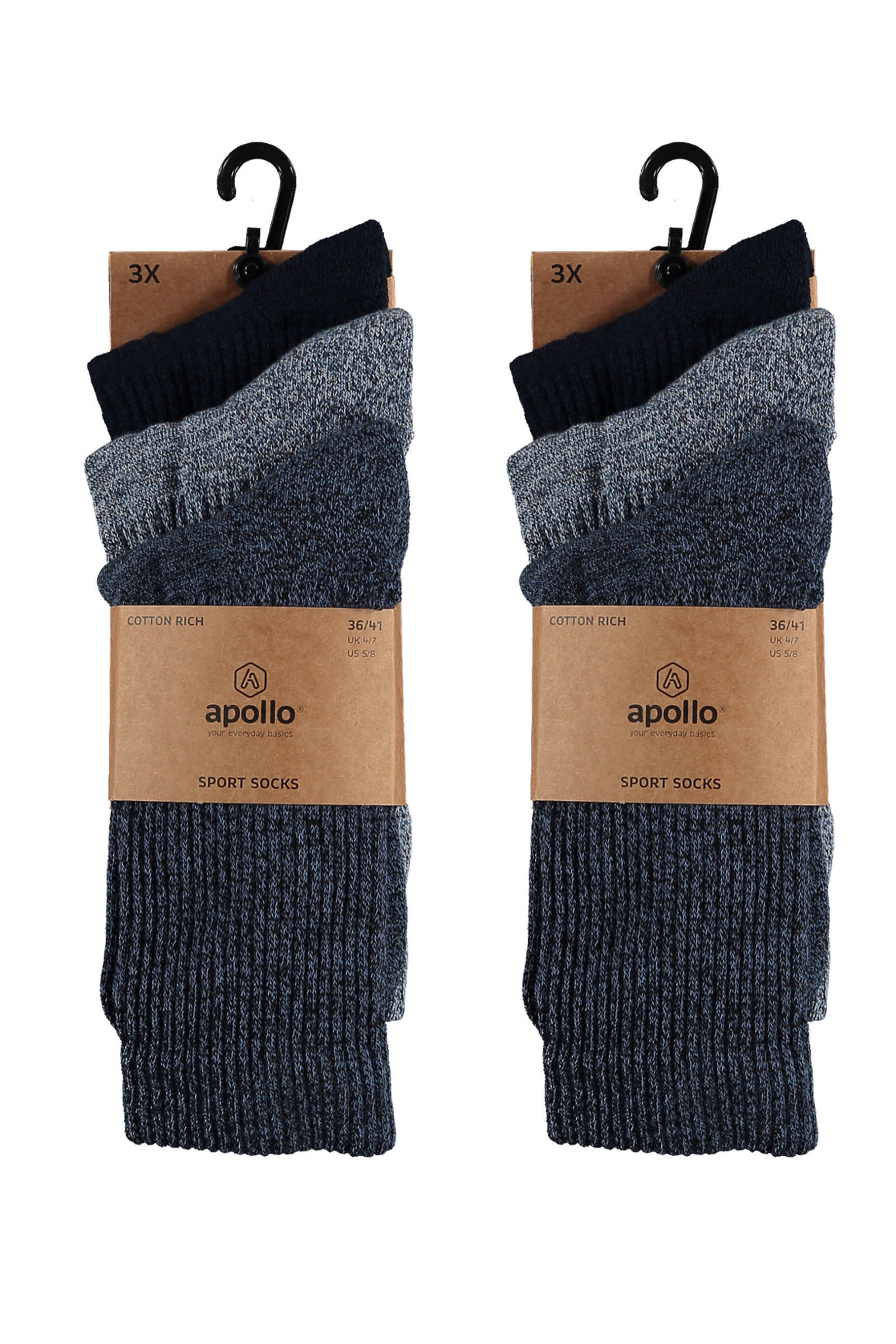 Apollo sportsokken - set van 6 blauw