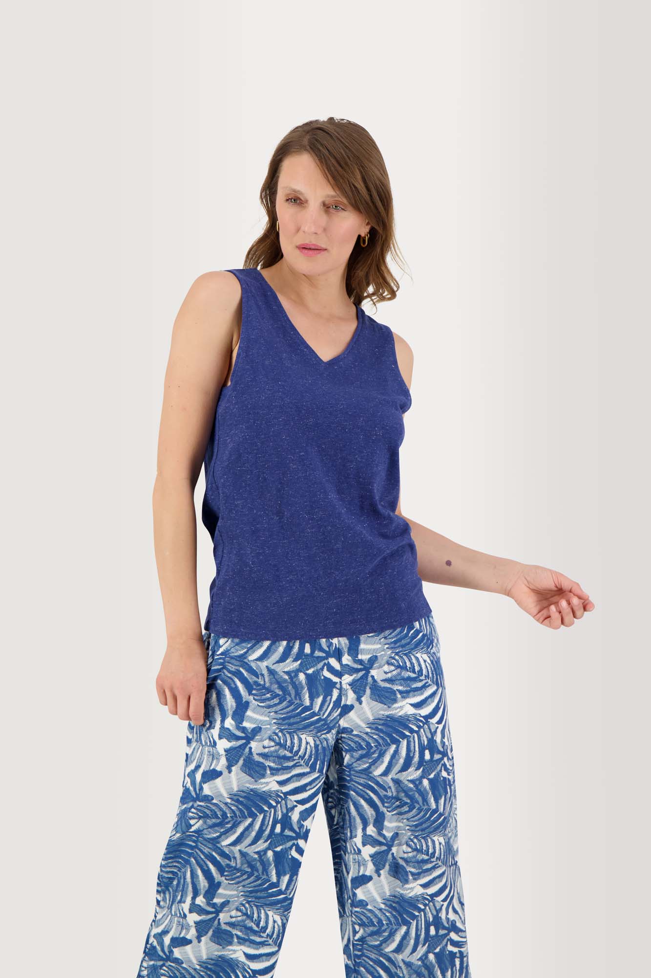 Débardeur Femme Col V Coton Marine