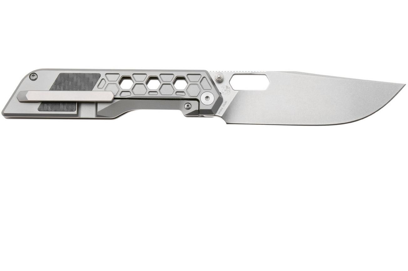 Artisan Cutlery Beest 1878G-GY, Stonewashed CPM S35VN, Grey Titanium, Black Carbon Fiber Inlay zakmes