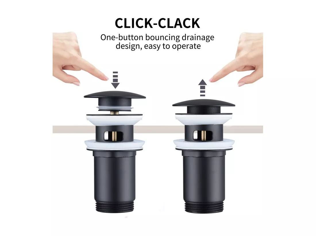 Bonde de Lavabo Bonde Pop-up avec Trop-plein Automatique Universelle Vidage pour Vasque et Lavabo Équipé Panier-filtre Noir G1-1-4