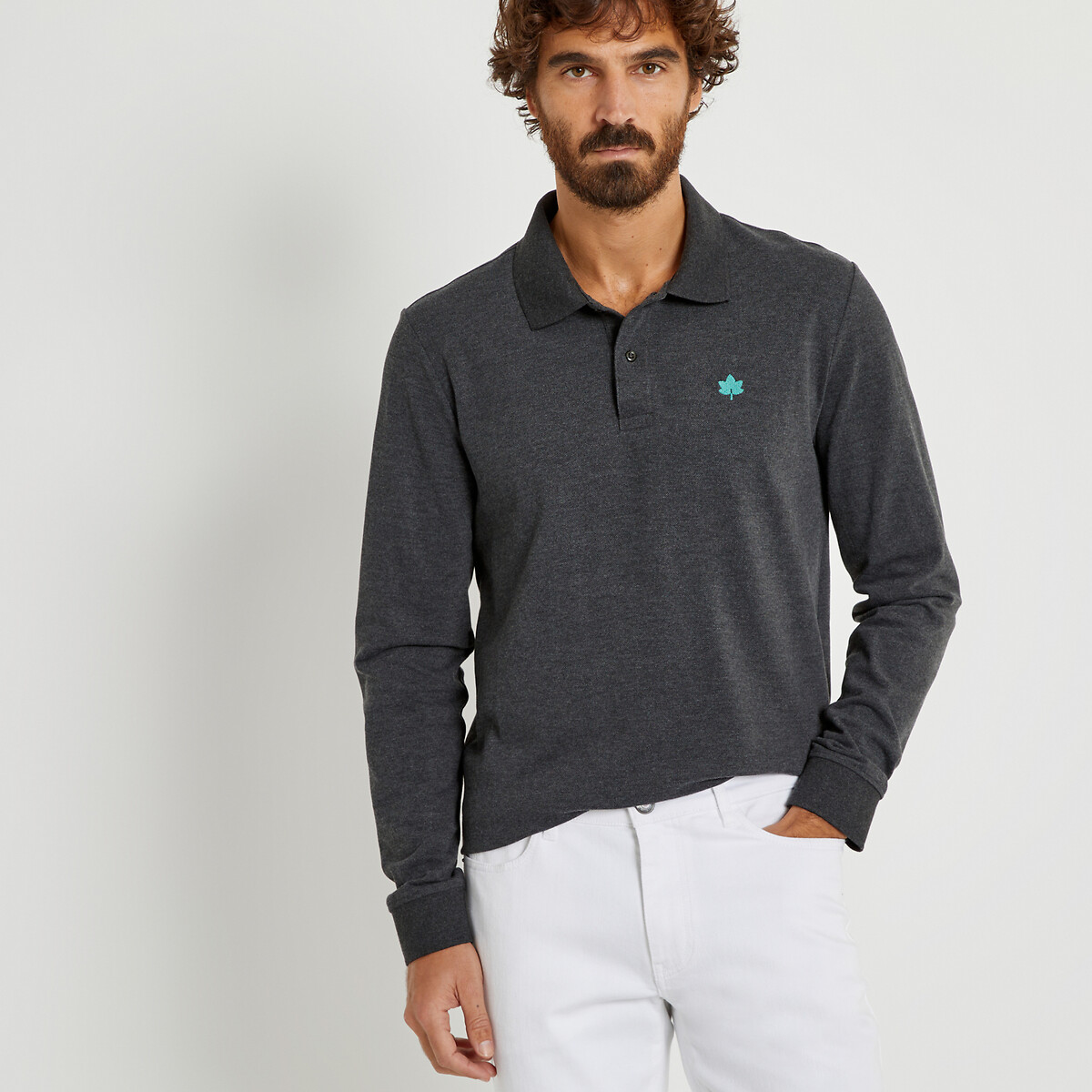 COLEÇÕES LA REDOUTE<br>Camisa polo de manga comprida em puro algodão orgânico