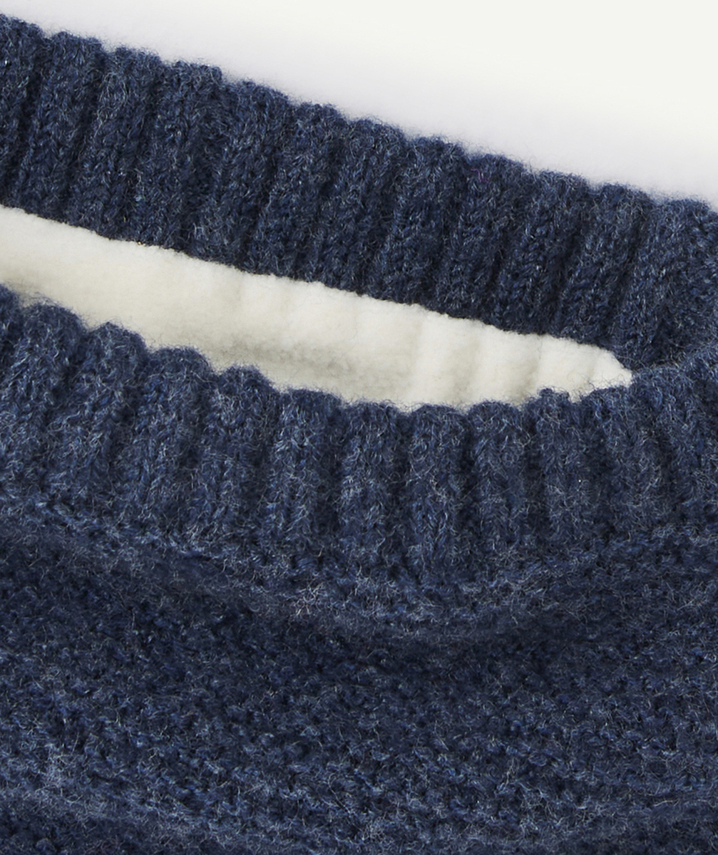SET TRICOT BÉBÉ GARÇON EN FIBRES RECYCLÉES BLEU BONNET MOUFLES ET SNOOD