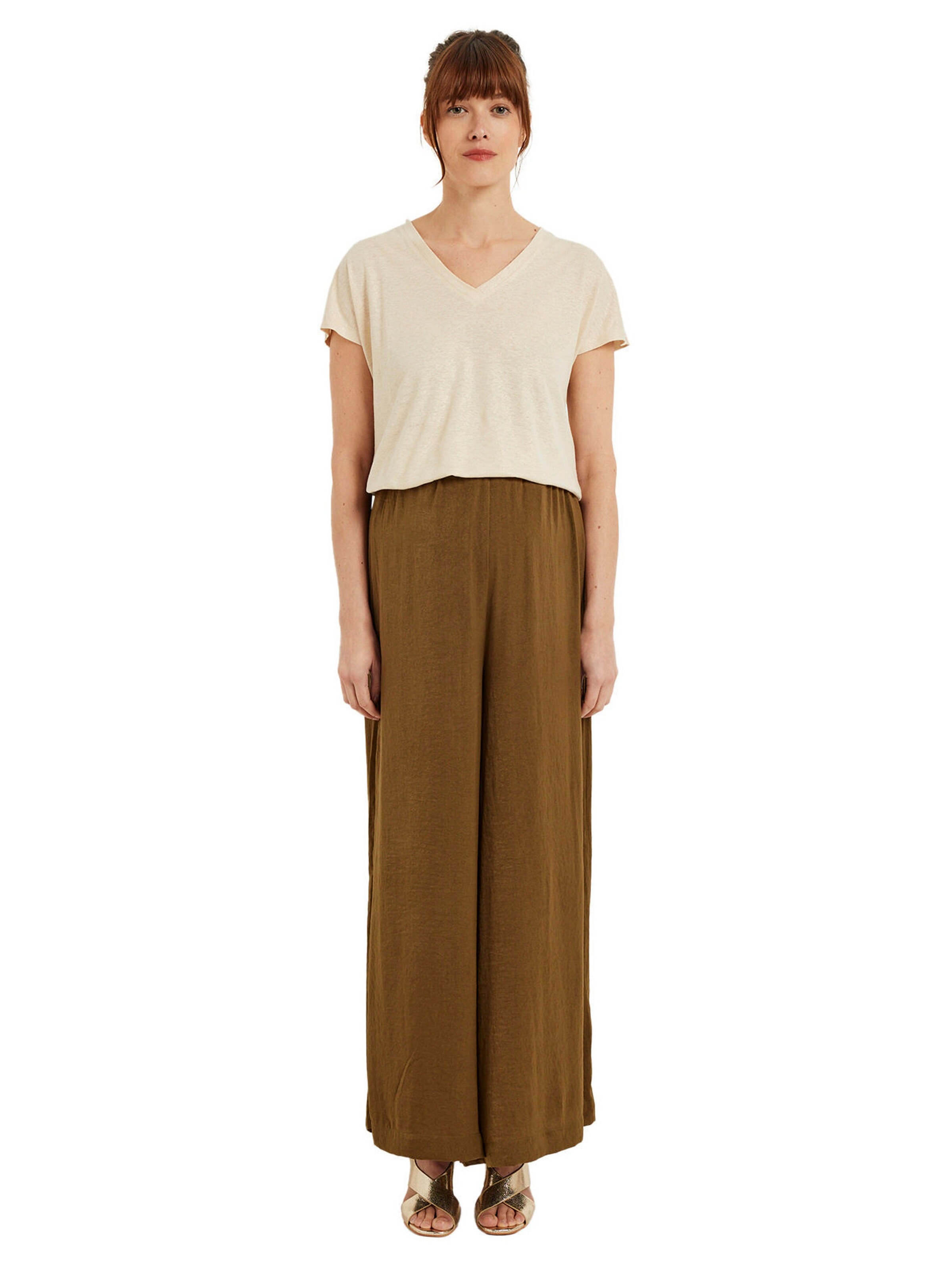 Vertbaudet Umstands-Shirt, Viskose-Leinen-Mix mit Glanzeffekt beige golden