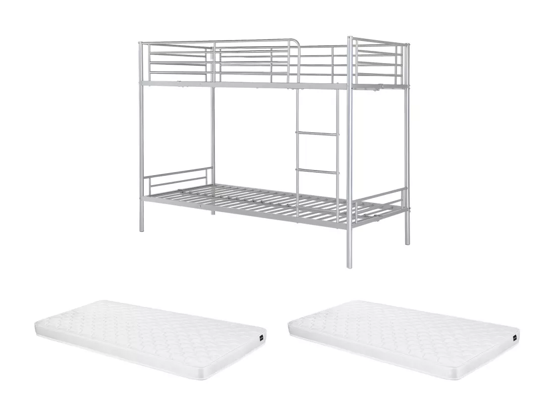 Lits superposés DUOTIS II - 2 x 90 x 190 cm - Argent + matelas