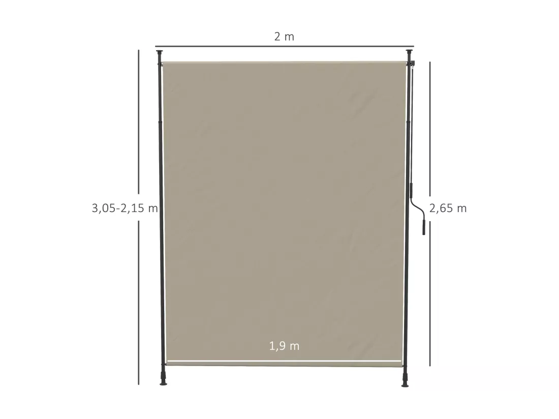 Store vertical réglable avec manivelle - brise-vue - installation sans perçage - alu métal grège