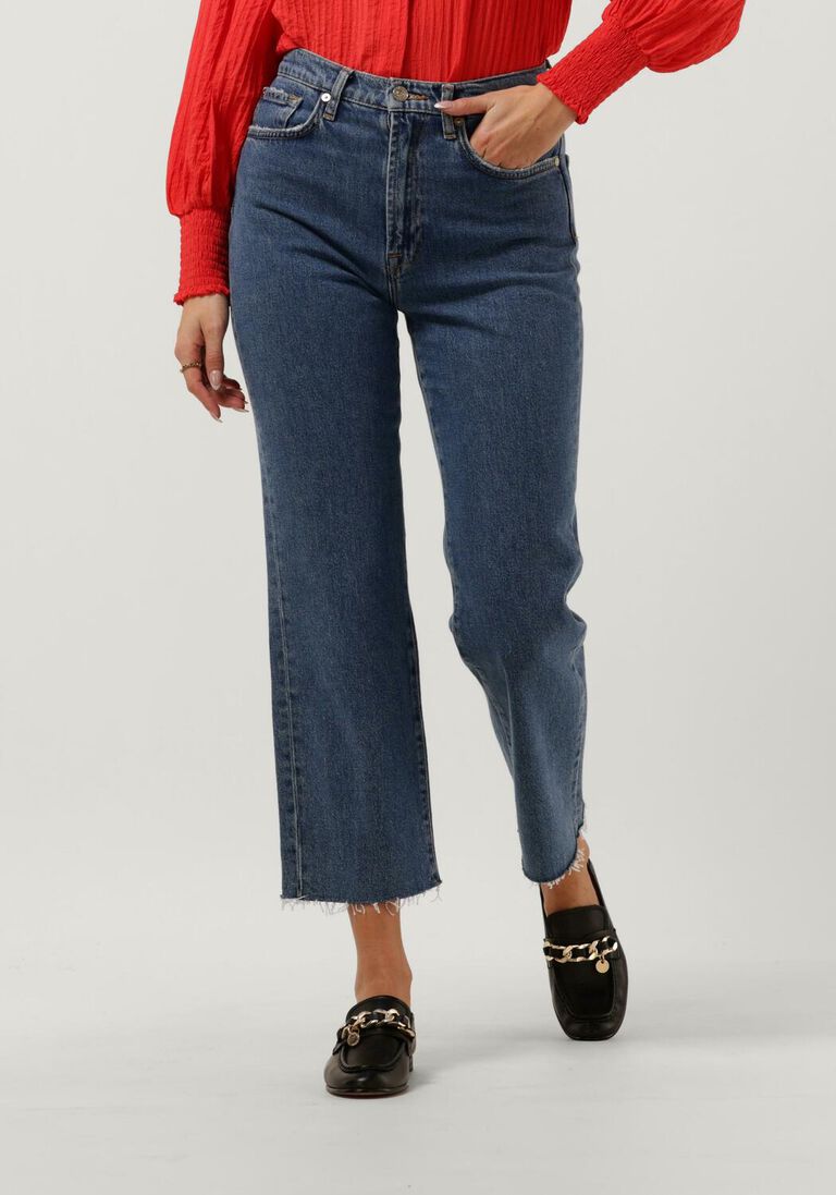blauwe 7 for all mankind straight leg jeans logan stovepipe blaze with raw cut hem
