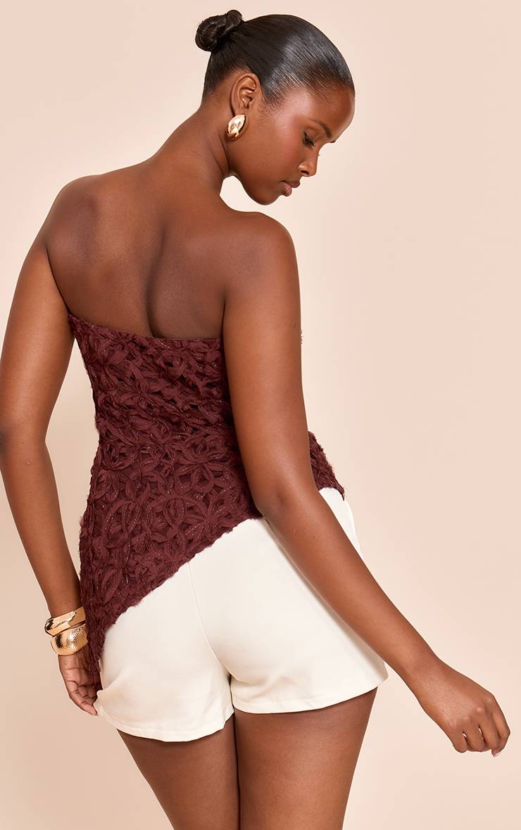 Dark Chocolate Bandeau À Ourlet Asymétrique Fleuri Texturé